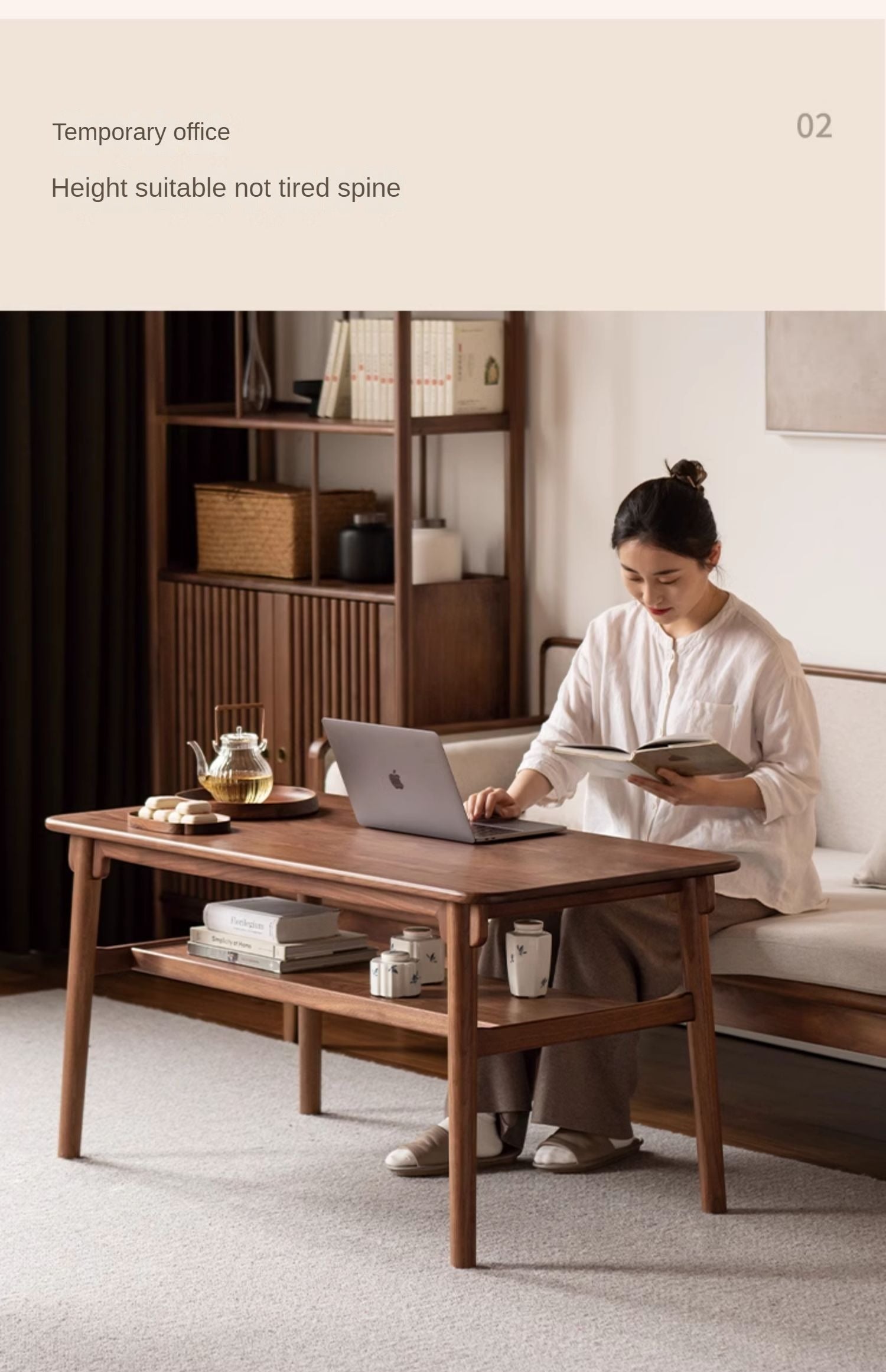 Ash, Black Walnut Solid Wood Double-Layer Coffee Table