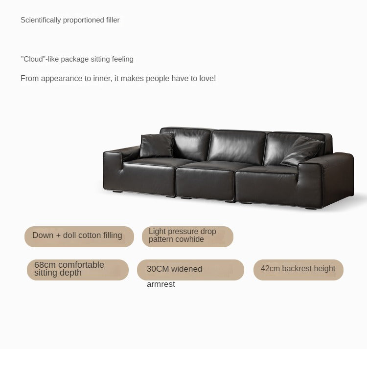 Top-grain Cowhide Leather Black Sofa.