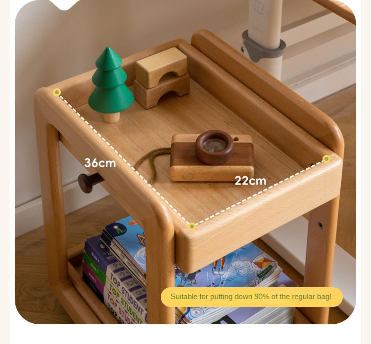 Beech, Rubber Solid Wood Children's Under-the-Table Mobile Modern Storage Rack