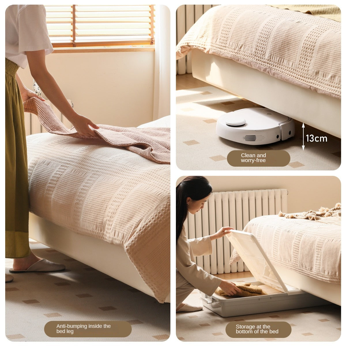 Genuine Leather Cream Suspended Bed