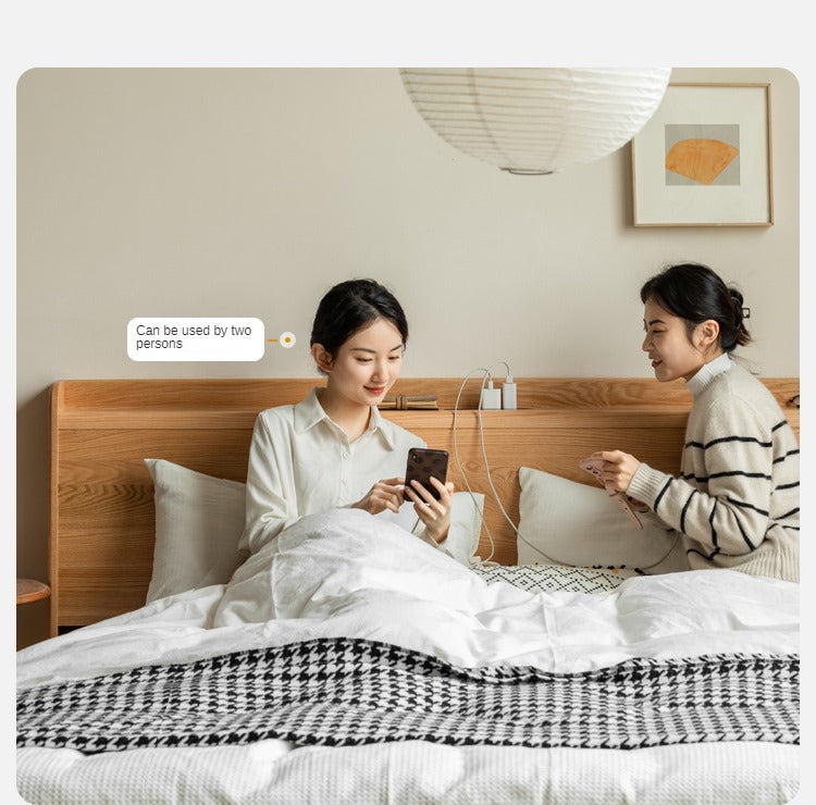 Oak Solid Wood Drawer Storage Bed with Sockets Box Bed