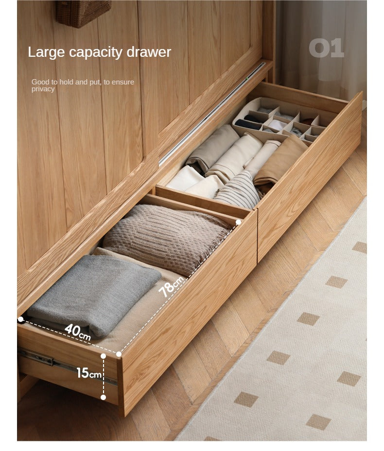 Oak, Ash Solid Wood Wardrobe Sliding Door Modern.