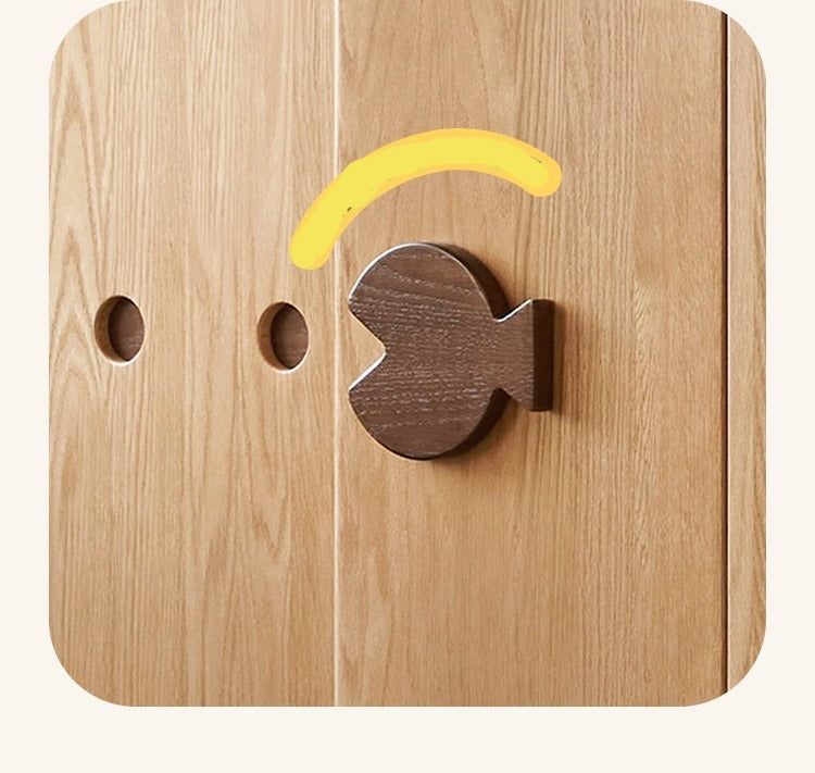 Oak Solid Wood Children's Sliding Door Wardrobe Storage Cabinet