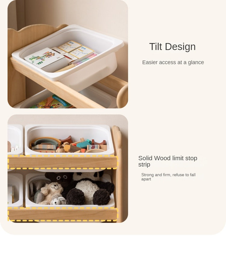 Poplar Solid Wood Children's Floor-standing Multi-layer Storage Rack.