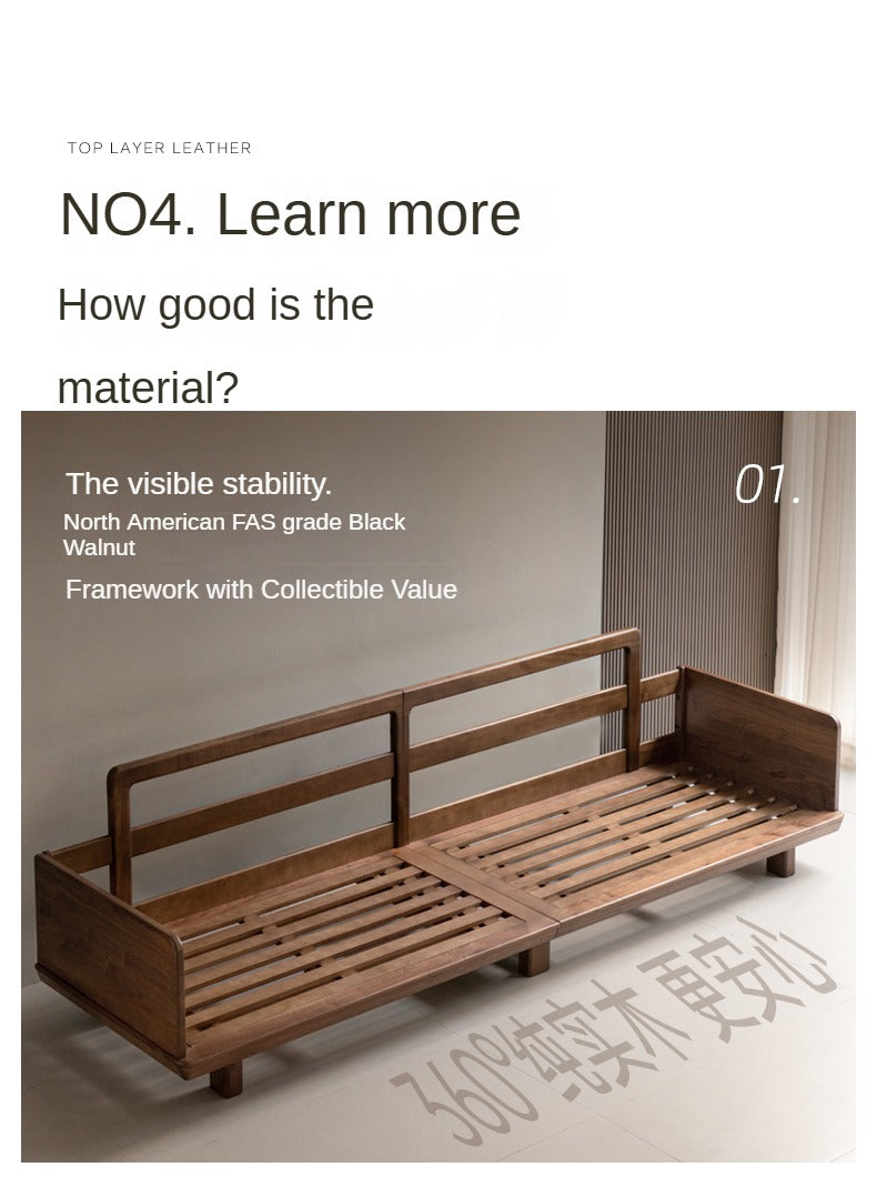 Black Walnut Solid Wood Leather Sofa.