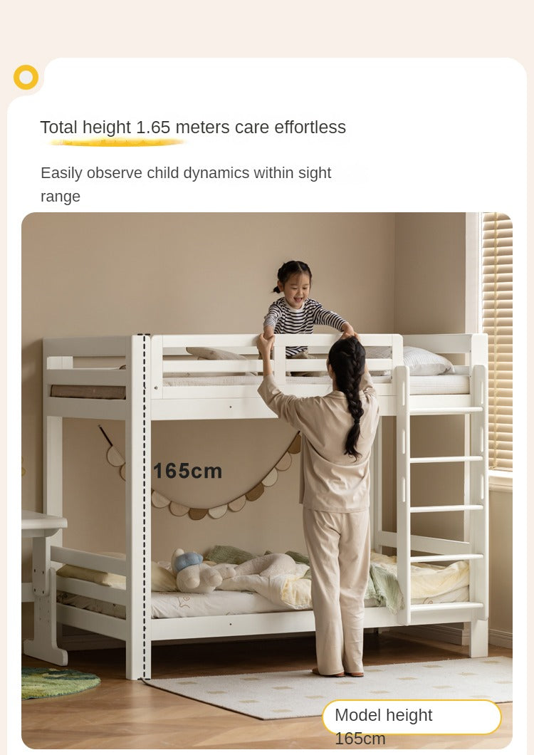 Rubber wood, Beech Solid Wood Children's Bunk Bed Cream Style White.
