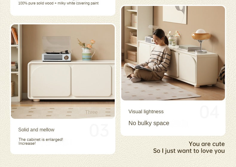 Solid RubberWood TV Cabinet Cream Style Floor Cabinet.