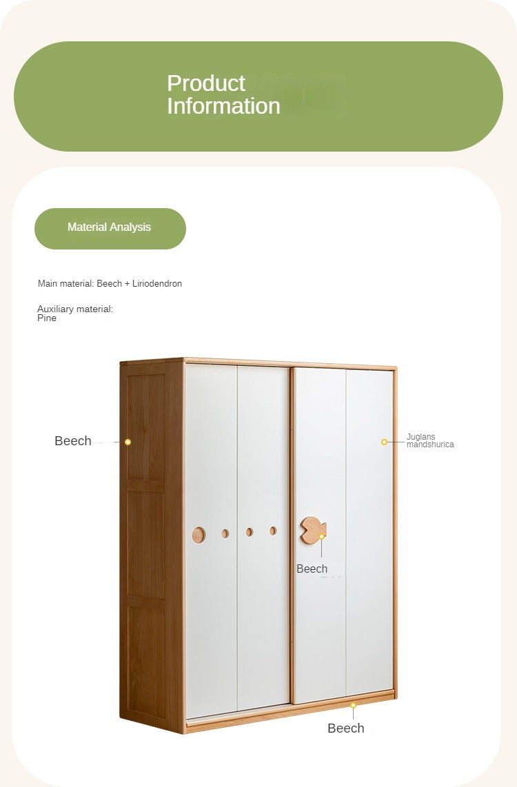 Beech Solid Wood Kids Wardrobe Sliding Door
