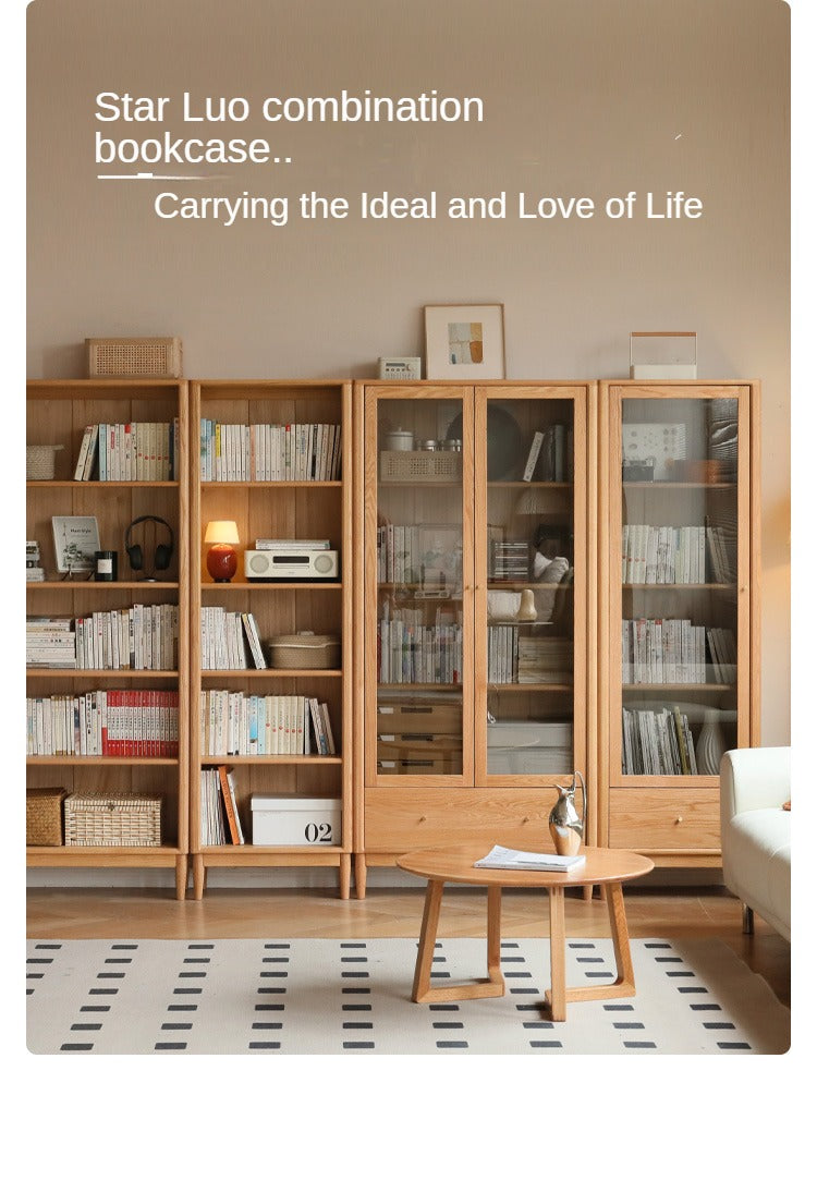 Oak Solid Wood Modern Glass Door Bookcase