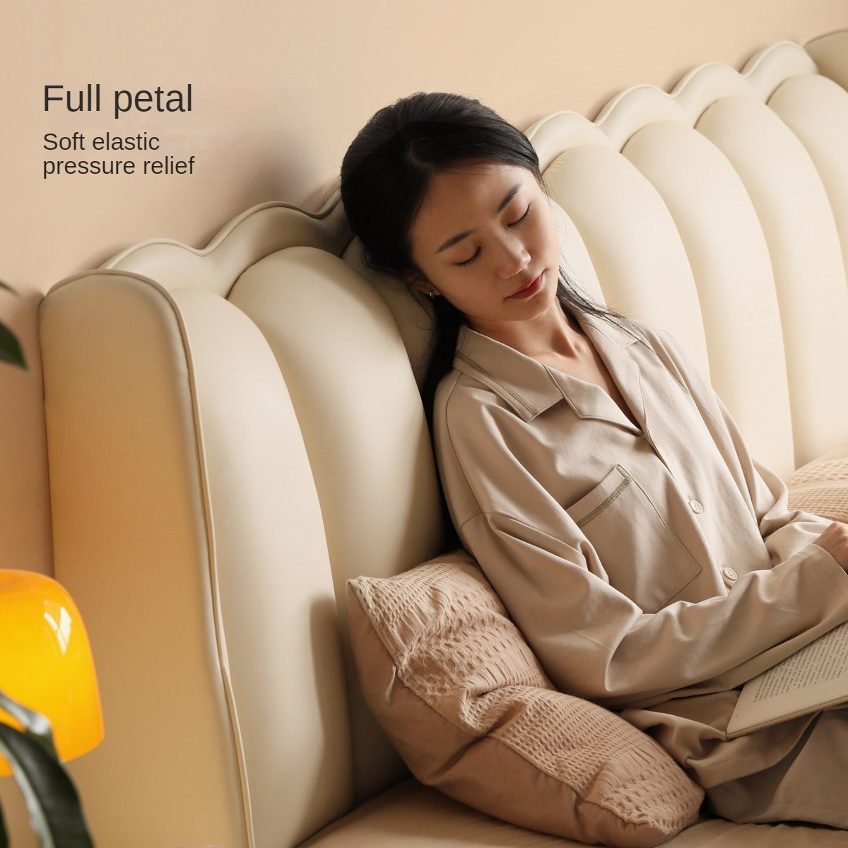 Organic Leather Art Bed Cream Style Modern