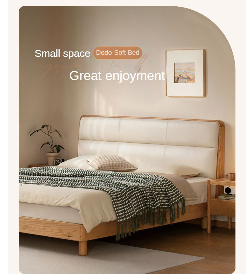Oak, Ash Solid Wood Genuine Leather Soft Bed