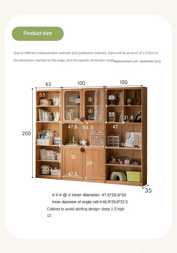 Oak Solid Wood Small Kids Bookshelf.