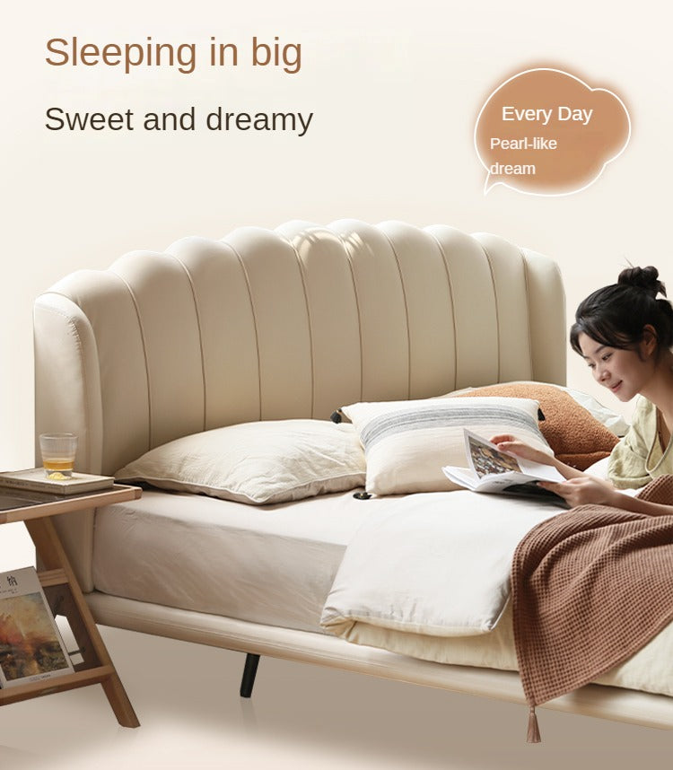 First Layer Cowhide Art Cream Suspended Bed