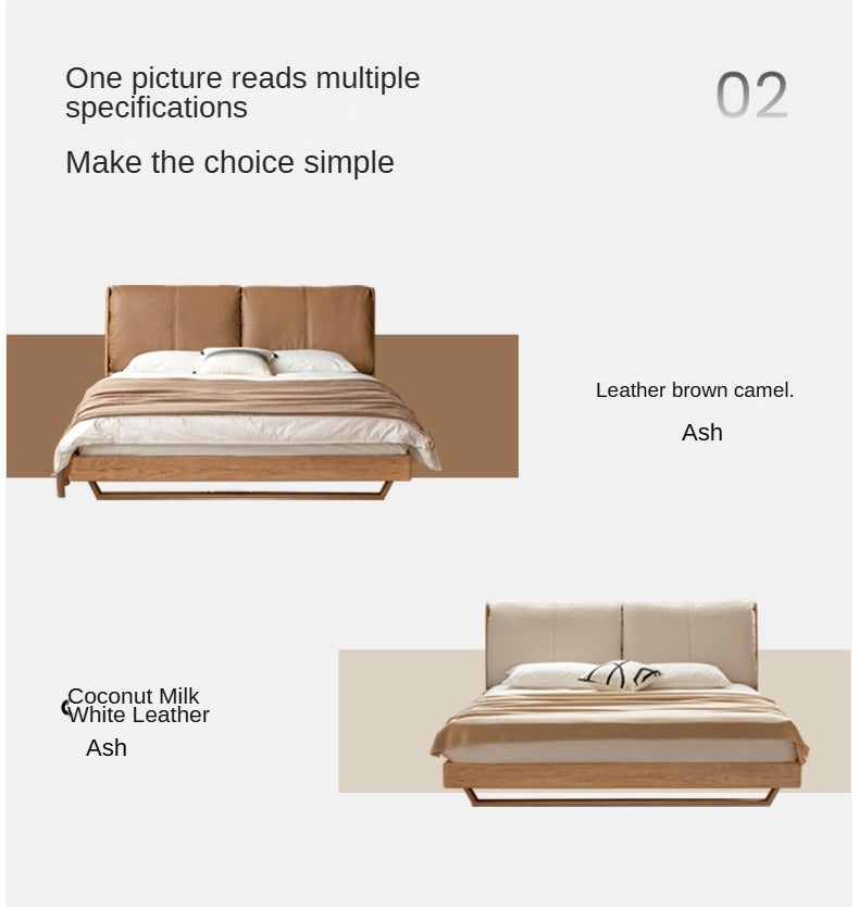 Oak, Ash Solid Wood Genuine Leather, ecological leather Suspended Bed Italian Light Luxury