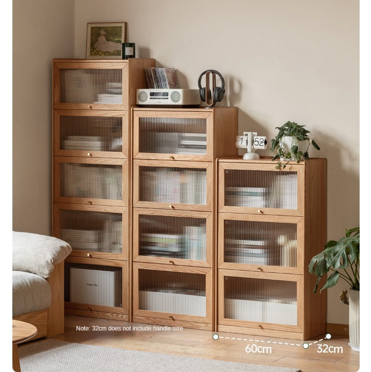 Oak Solid Wood Flip-Up Door Bookcase Combination Cabine