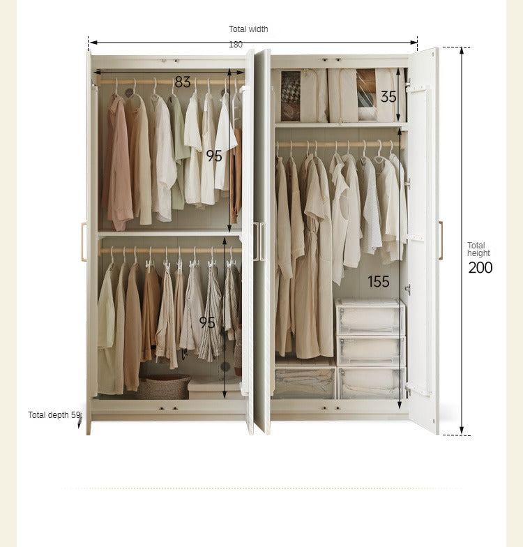 Pine Solid Wood Wardrobe French Cream Style.