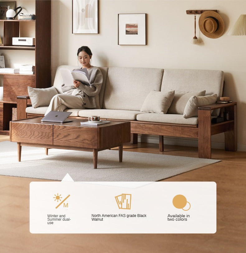 Black Walnut, Solid Sandalwood Fabric Sofa Nordic Dual-purpose Sofa-