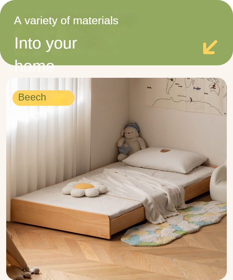 Oak, Beech solid wood floor bed with pulley toddler bed<