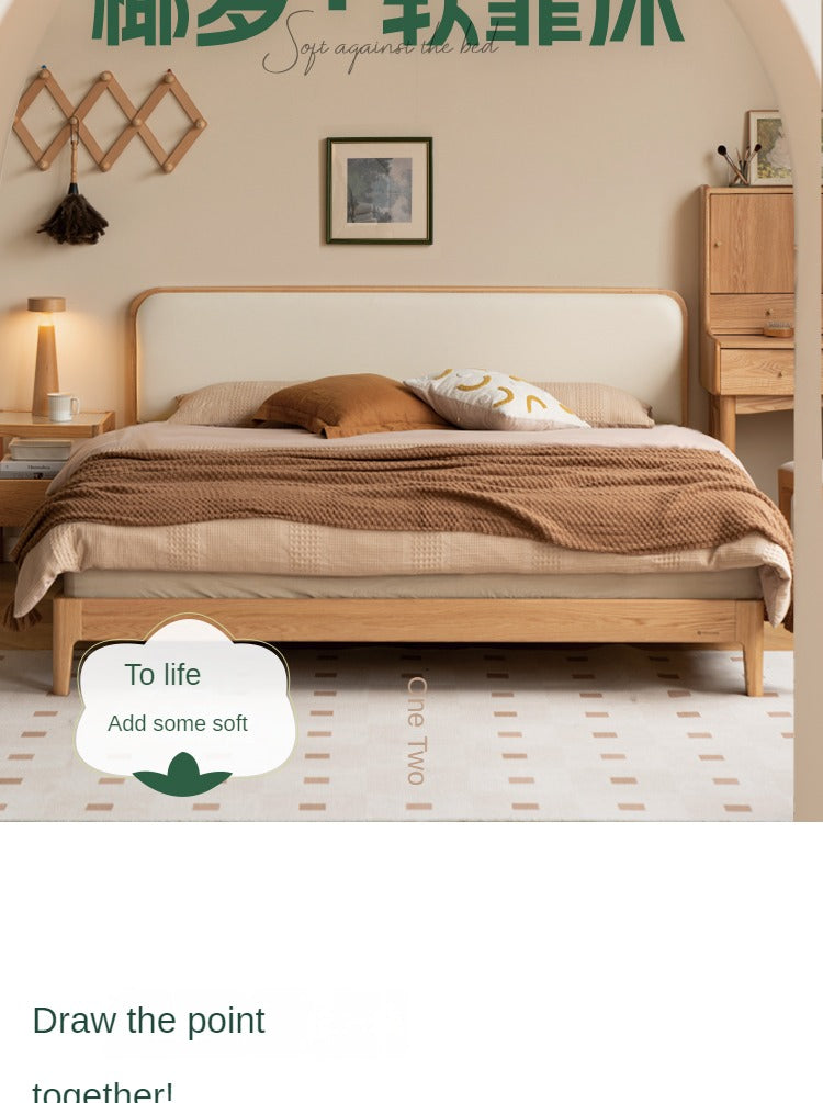 Oak, Rubber wood Solid Wood Bed Technology Fabric,Suede