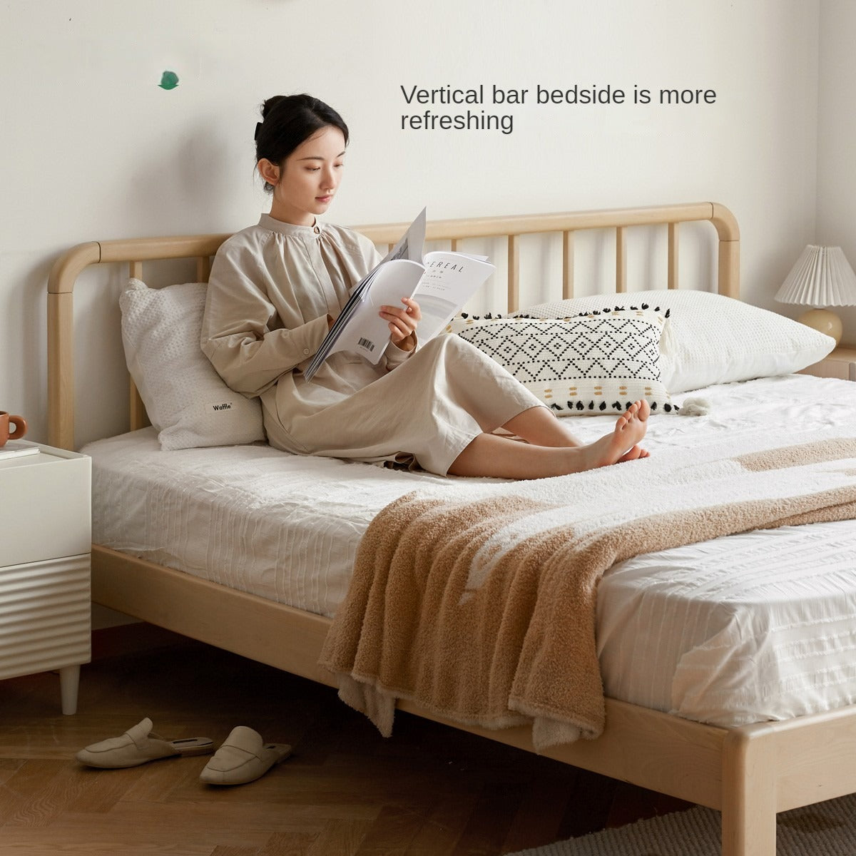 European Beech Solid Wood Bed Modern Simple