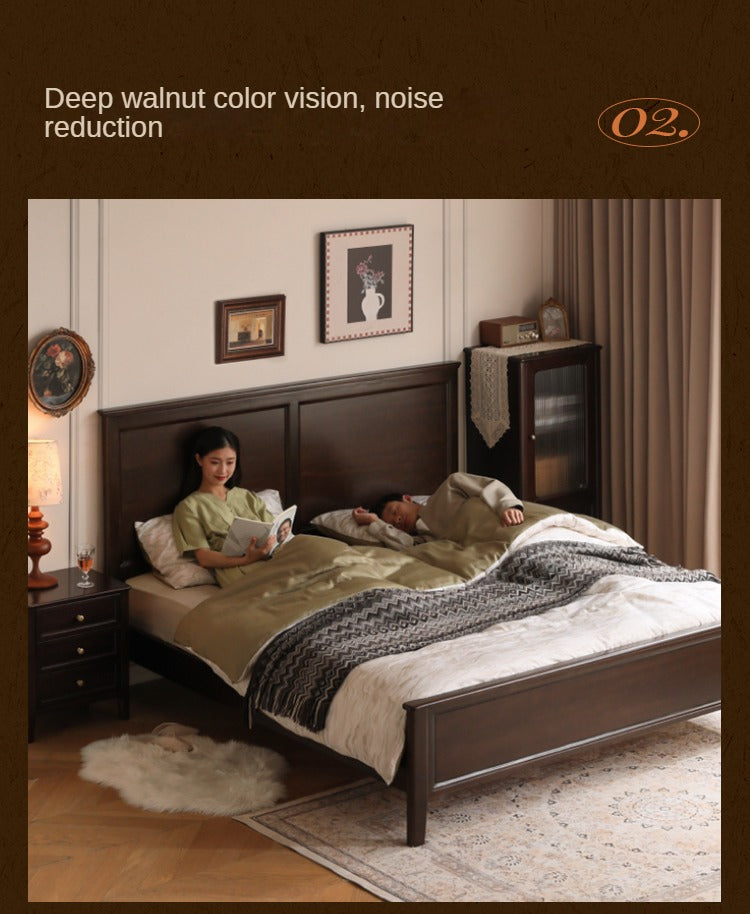 Poplar Solid Wood Bed Modern American Retro High Back Bed