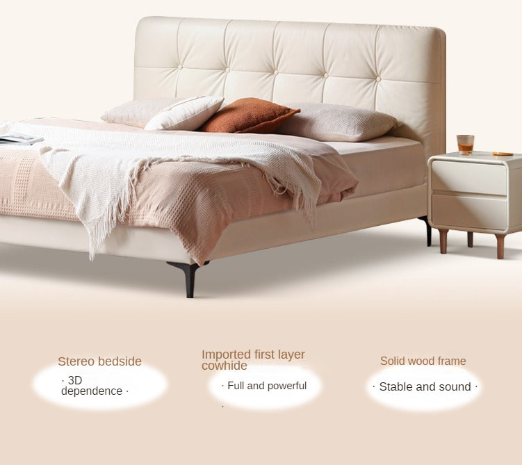 Genuine Leather Light Luxury Bed, Cream Style