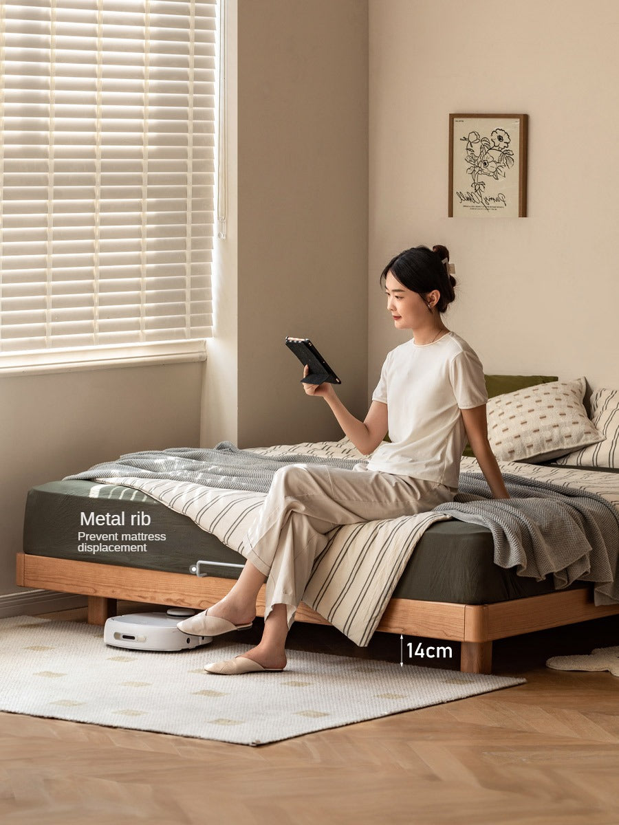 Cherry Solid Wood Platform Bed, Headboard-Free Bed