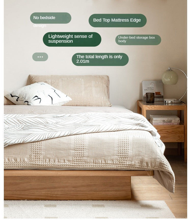 OAK Solid Wood platform bed, headboard-free bed Suspended Bed