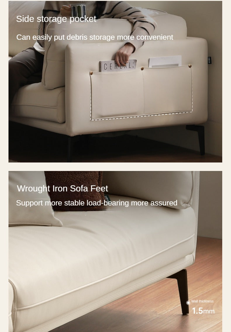 Fabric Straight Italian Down Sofa Cream Style.