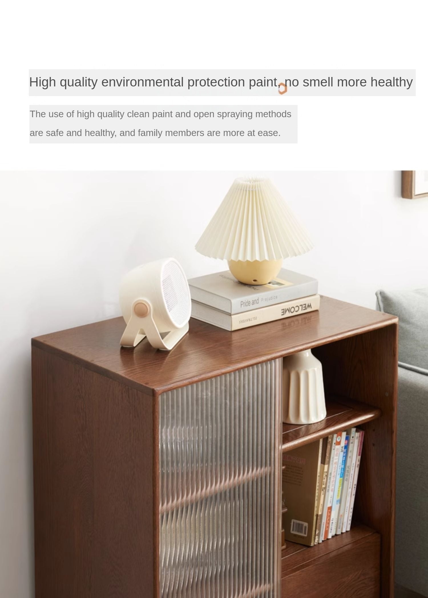 Oak Solid Wood Side Cabinet Glass Door Small Bookcase