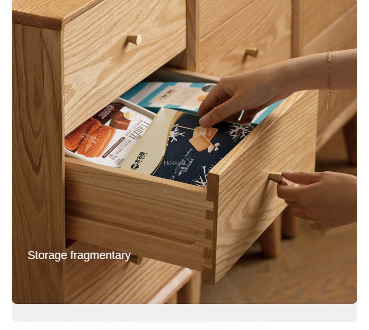 Oak, Beech Solid Wood Chest of Drawers, Multi-Functional Storage Cabinet Combination