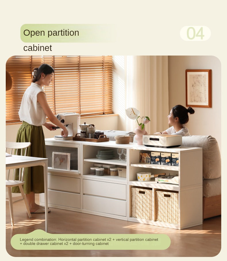 Poplar Solid Wood TV Cabinet Floor Cabinet Cream Style,