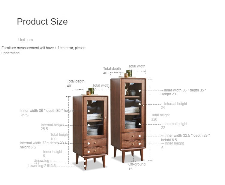 Oak Solid Wood Side Cabinet, Walnut Color.