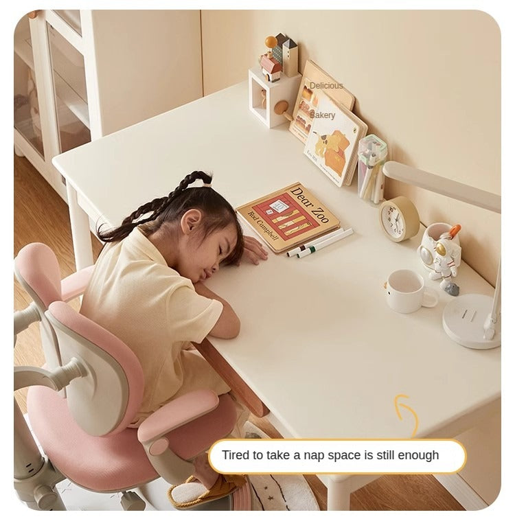 Rubber Solid Wood Cream Style Children's Writing Desk.