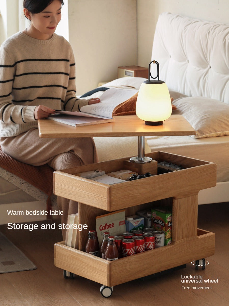 Oak, Cherry, Black Walnut, Ash Solid Wood Rotating Mobile Side Table