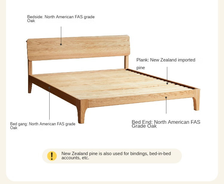 Oak Solid Wood,Rubber Wood Bed Modern Nordic