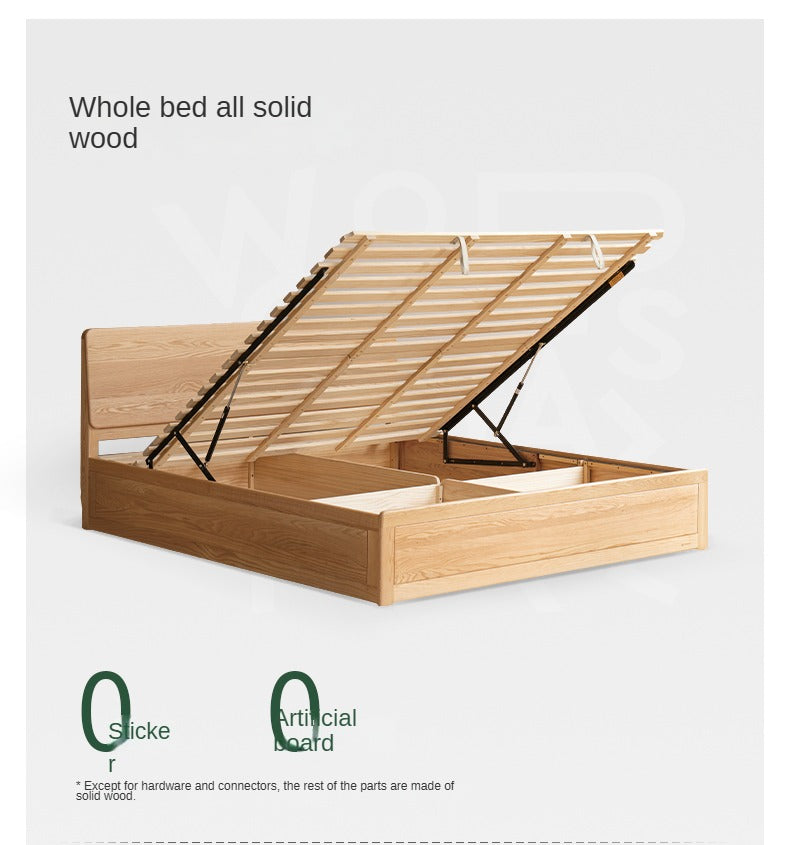 Oak,Rubberwood Solid Wood Box Simple Bed Log Style