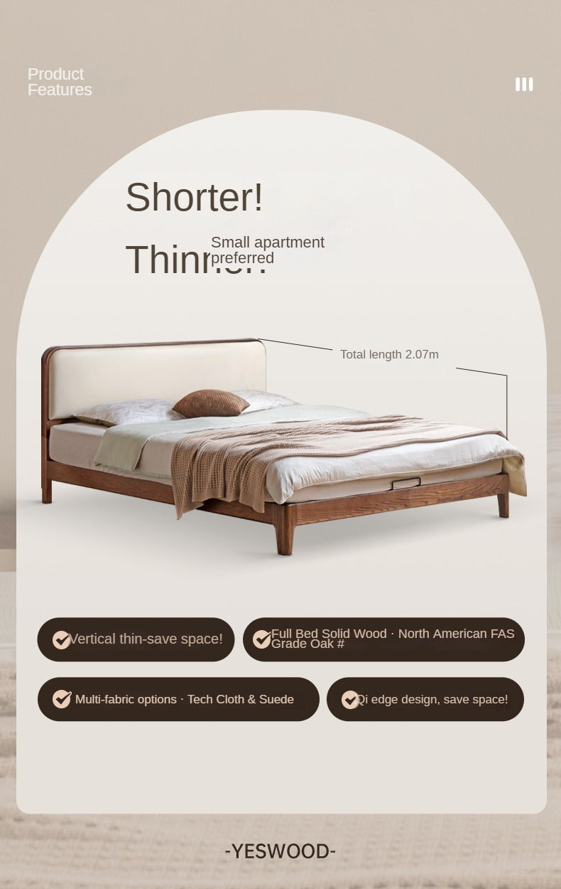 Rubber wood, Oak Solid Wood Bed Technology Fabric