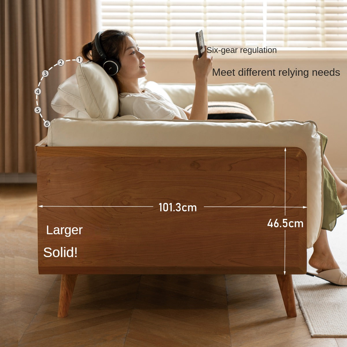 Cherry Solid Wood Black Label Leather Down Sofa.