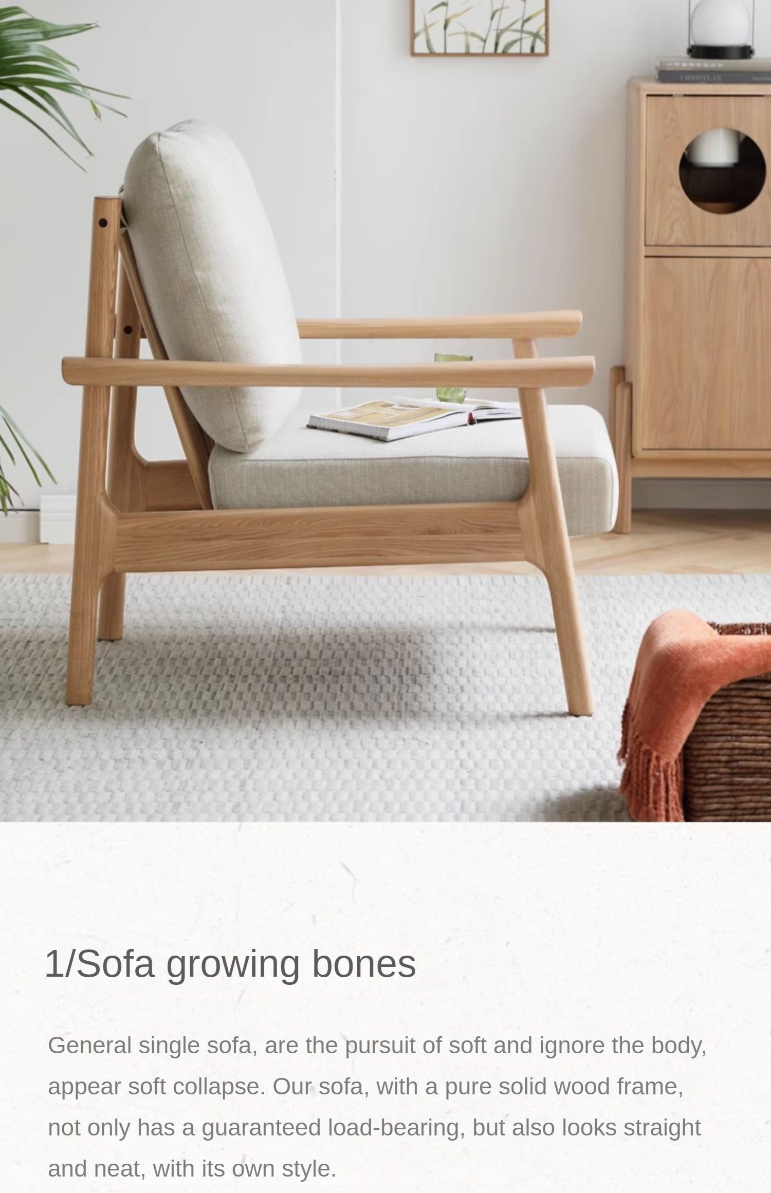 Ash Solid Wood Fabric Leisure Sofa Chair.