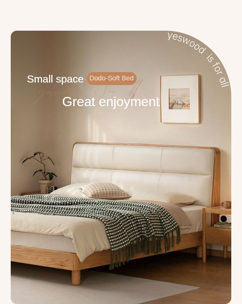 Oak, Ash solid wood genuine leather soft bed