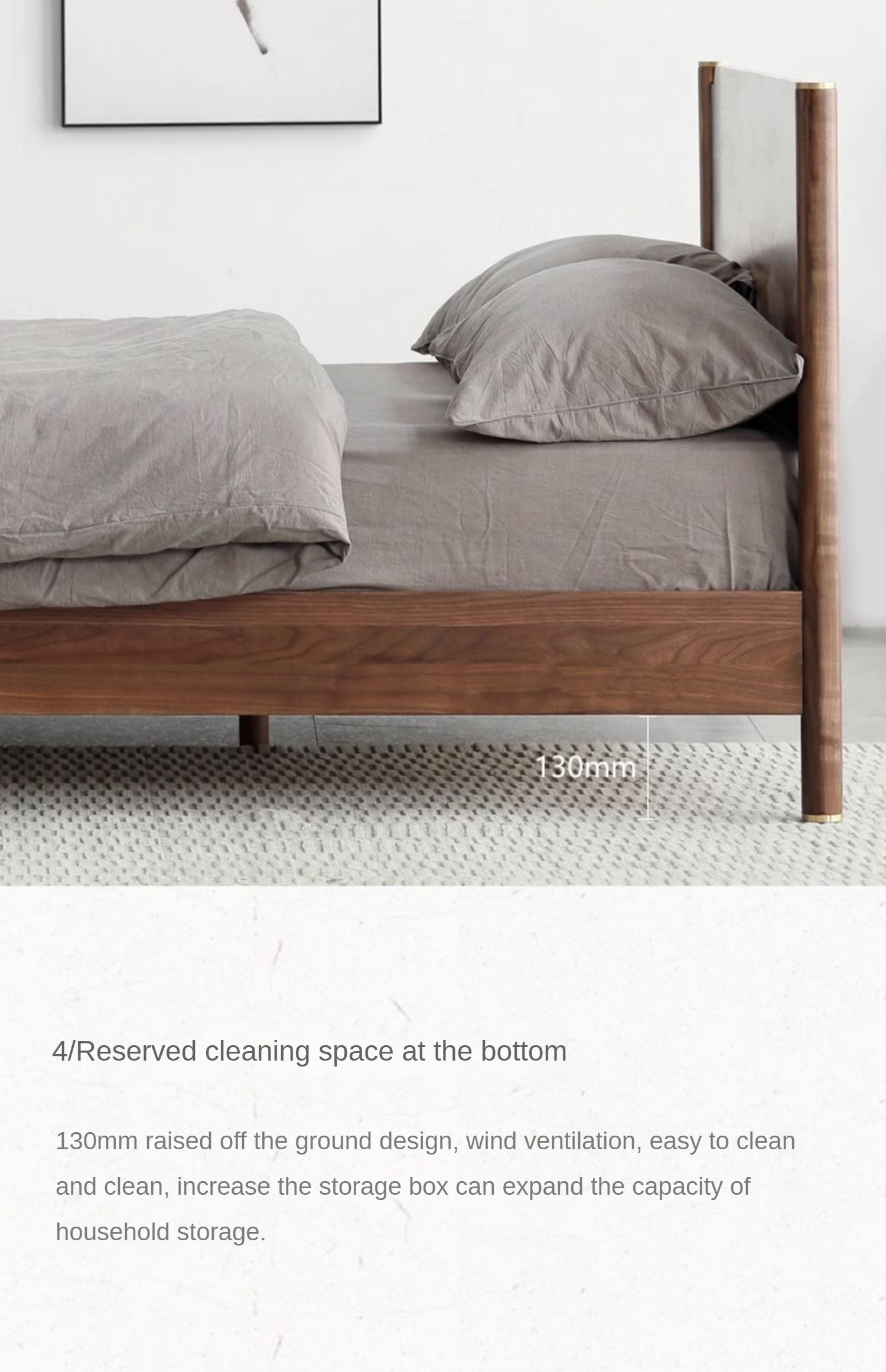 Black Walnut, Ash Solid Wood Bed