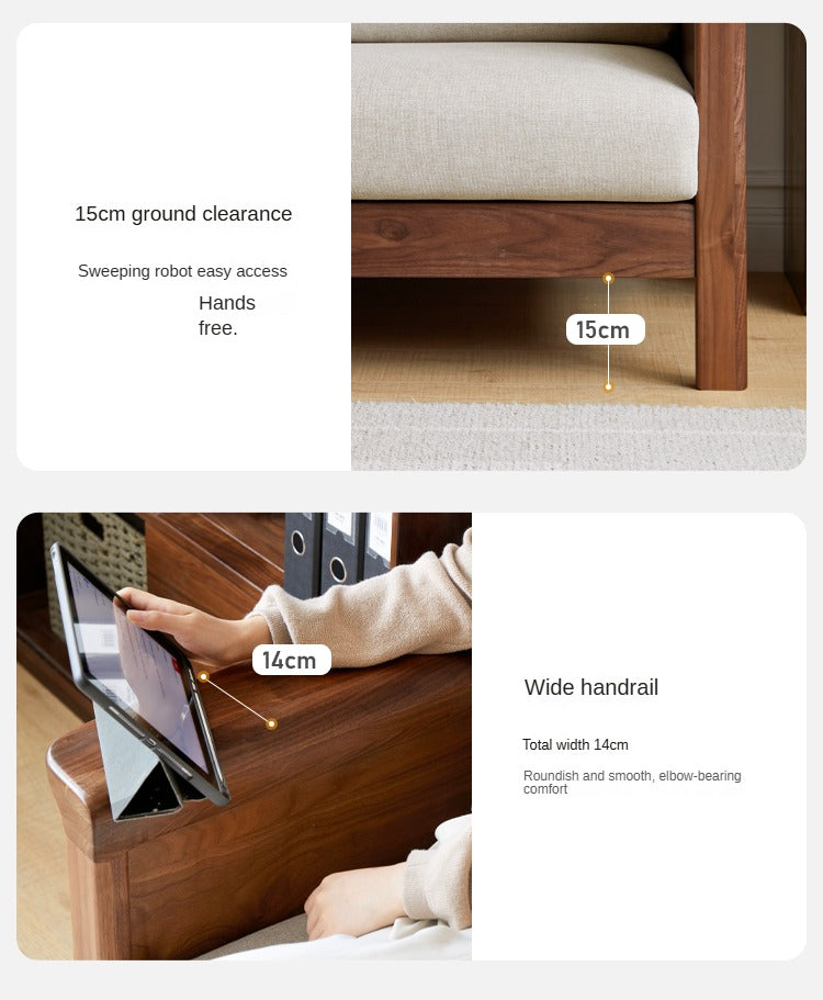 Sandalwood, Black Walnut Solid Wood Fabric Sofa.