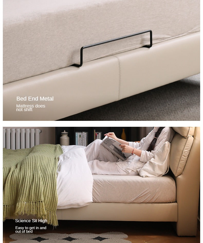 Cow Leather Bed ,Technology Cloth Wood Bed