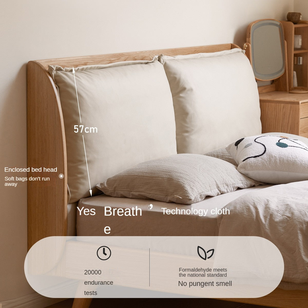 Oak Solid Wood Top Grain Leather, Technical Cloth ,Fabric Bed