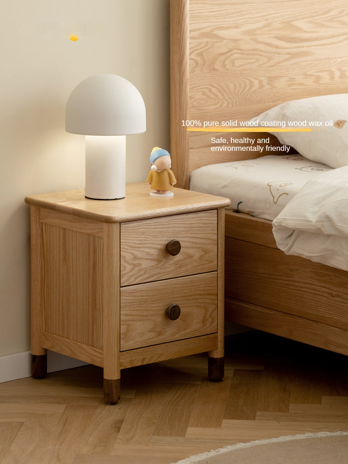Oak Solid Wood Two-Drawer Nightstand