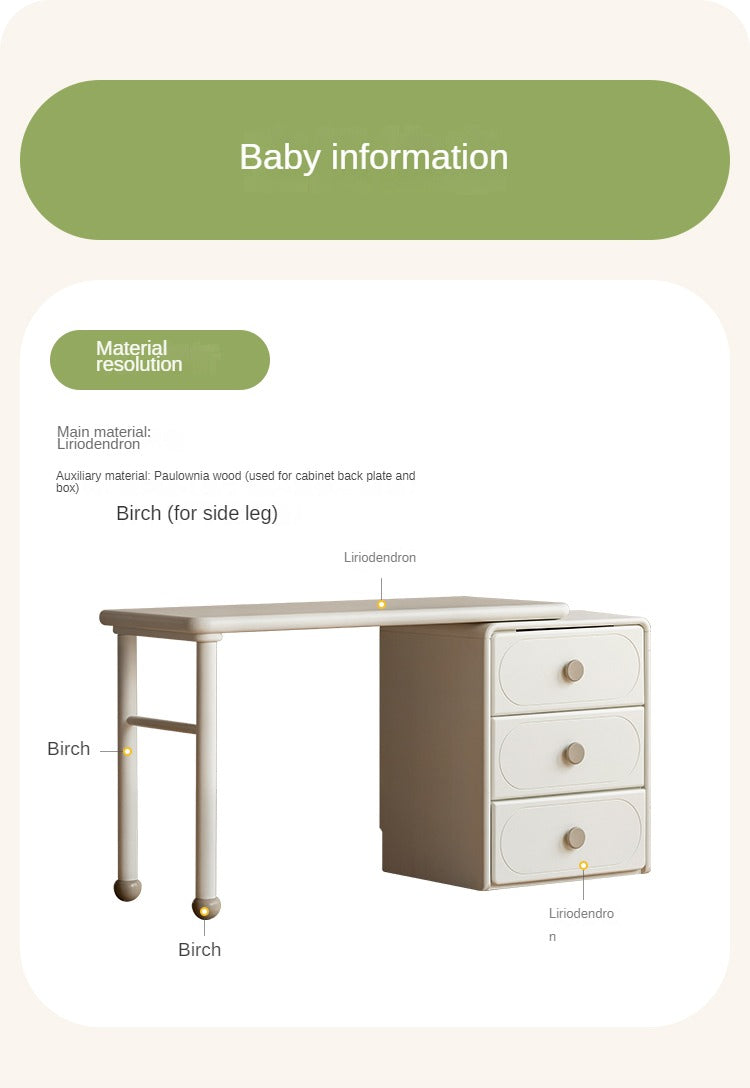 Poplar Solid Wood Cream Style Retractable Children's Double Desk