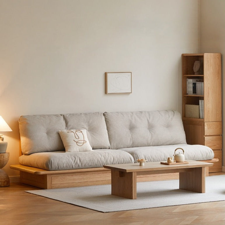 Oak Solid Wood dual-use Fabric Storage Sofa.