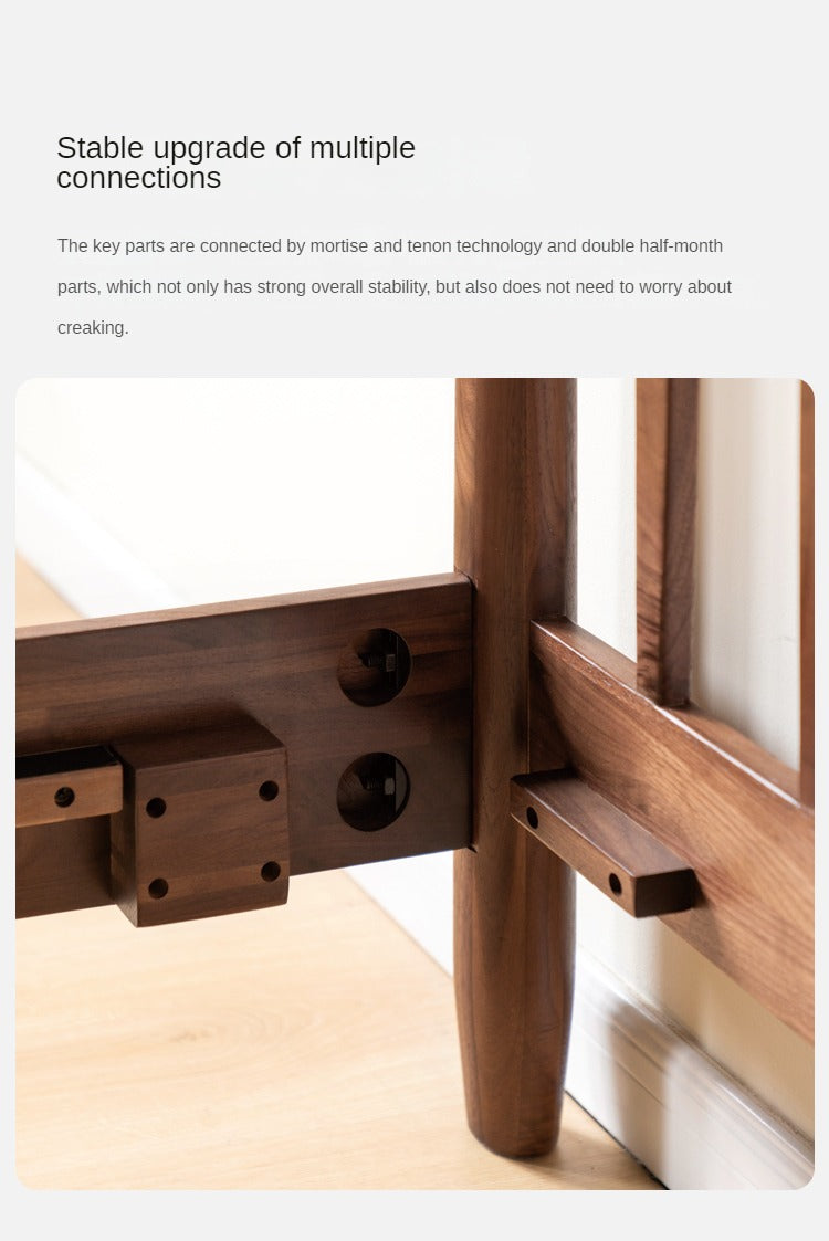 Black Walnut, Poplar Solid Wood Bed in Modern Casual Scandinavian Style