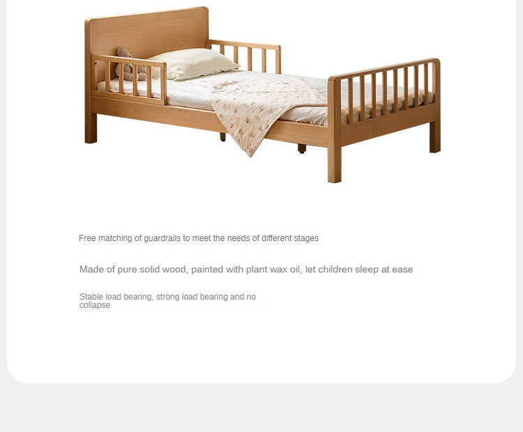 Beech Solid Wood Children's Bed for Boys and Girls Spliced Bed with Guardrail<
